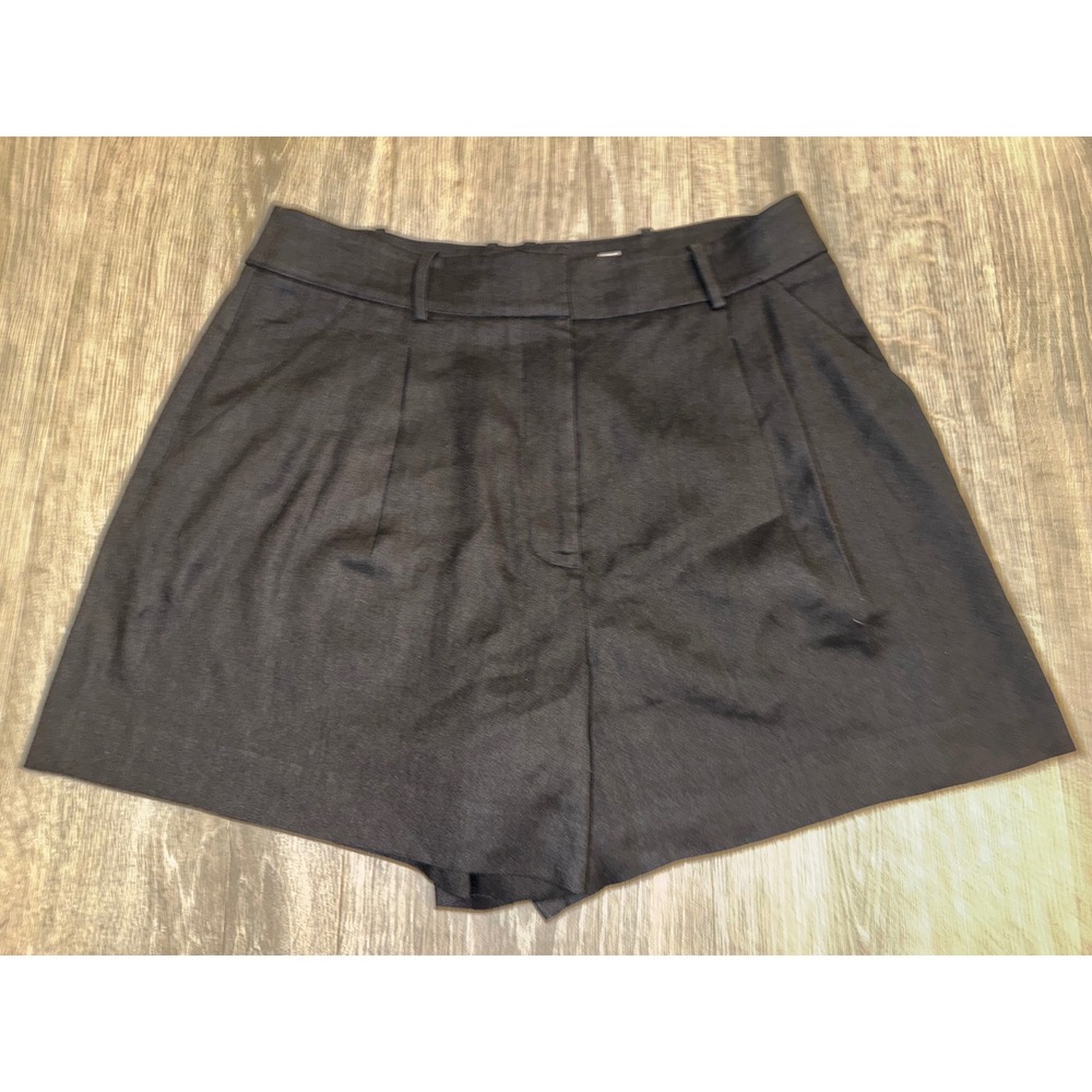 Veronica Beard Black Linen Blend Pleated High Waisted Shorts Size 14